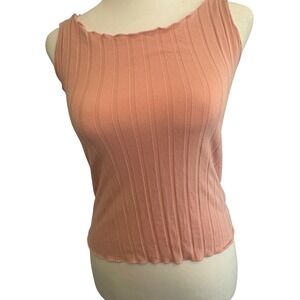 Ribbed Tank Top Sleeveless Knit‎ Scalloped Trim Casual Everyday Coquette